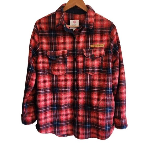 Simply Southern Fleece Plaid Shacket Shirt Size Small - Picture 1 of 4
